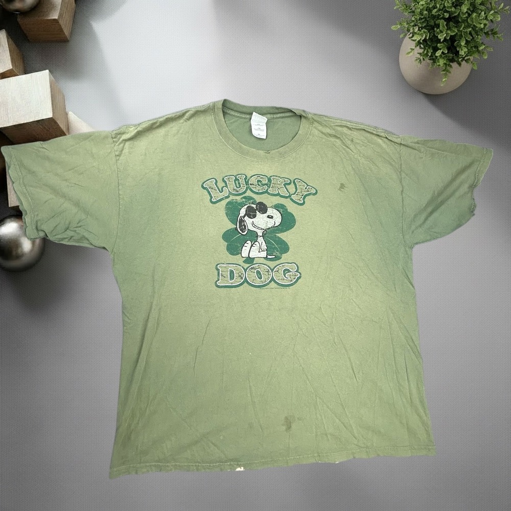 Vintage Snoopy Joe Cool Lucky Dog Shirt XXL Green Y2K Peanuts Graphic Tee